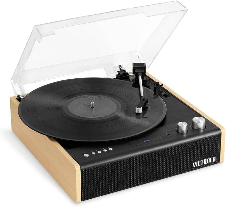 Bluetooth Record Player 3 Speed Turntable Built In Speakers Bamboo