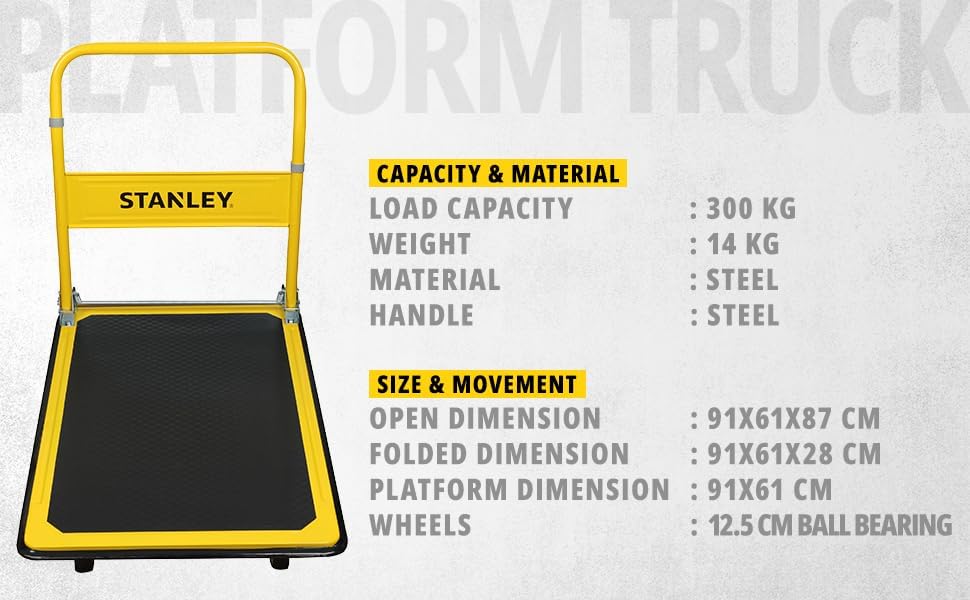 Heavy Duty Platform Truck 300KG Non Slip Trolley Yellow