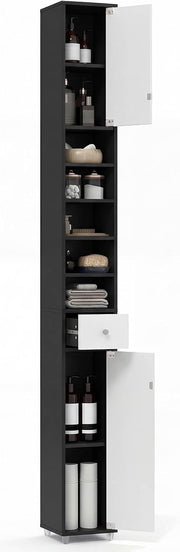 Slim Bathroom Tall Storage Cabinet Drawer Shelf White Black