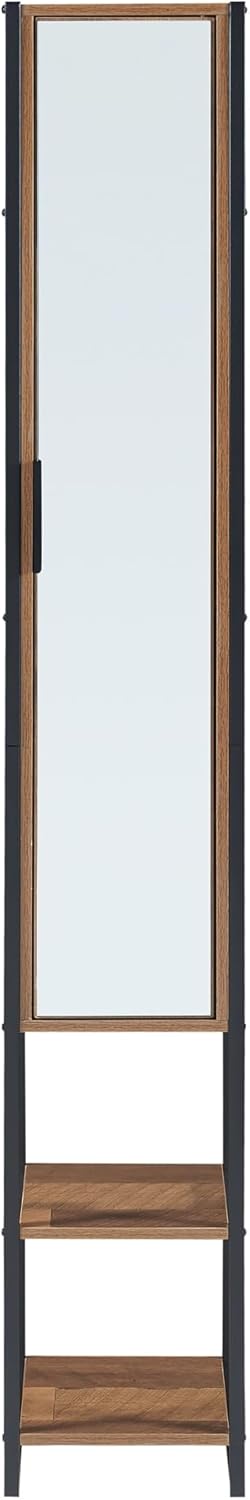 Walnut Tall Bathroom Cabinet Mirror Door Shelf Storage Unit