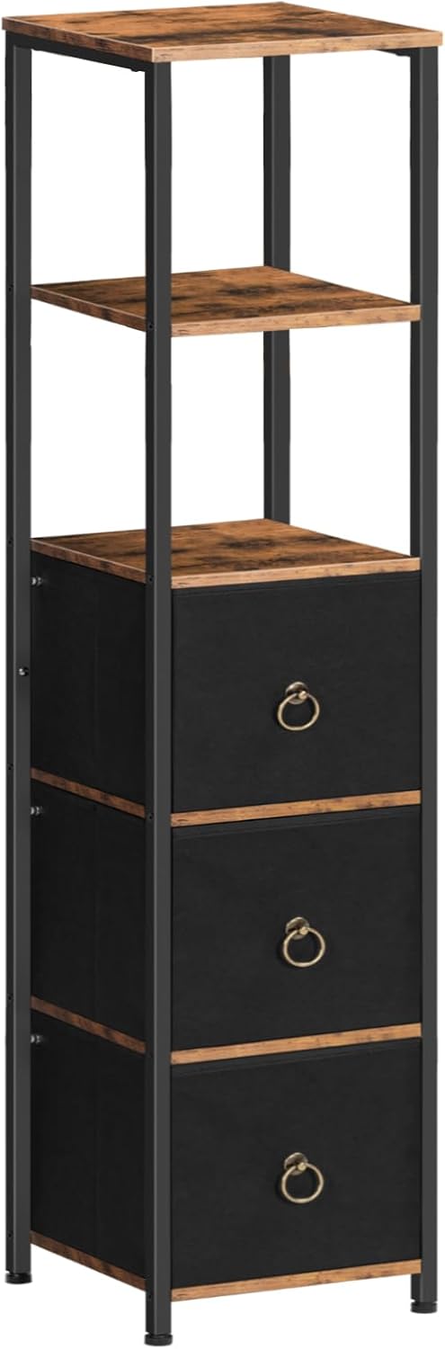 Tall Corner Storage Cabinet Rustic Brown Black Drawer Shelf