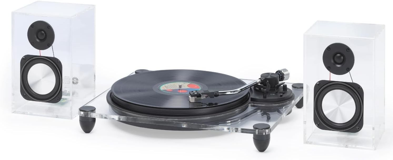 Clear Acrylic Record Player With Wireless Speakers