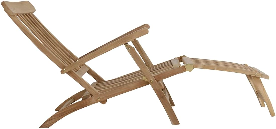 Teak Steamer Chair Foldable Reclining Sun Lounger Wood