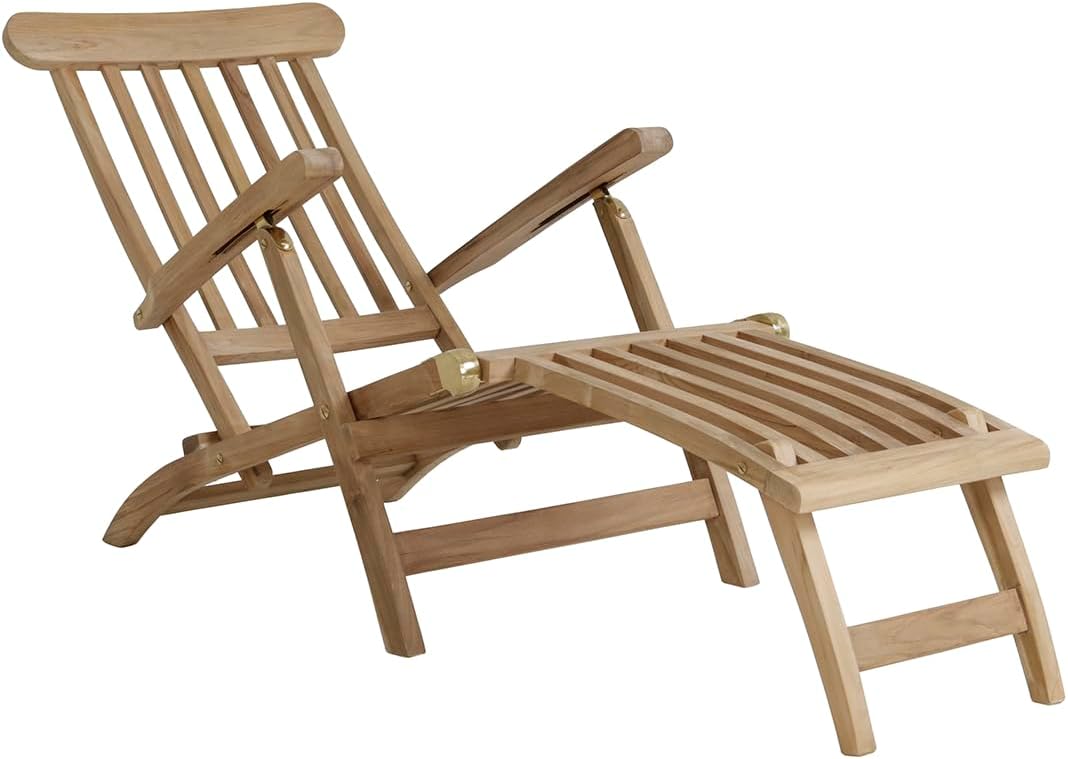 Teak Steamer Chair Foldable Reclining Sun Lounger Wood