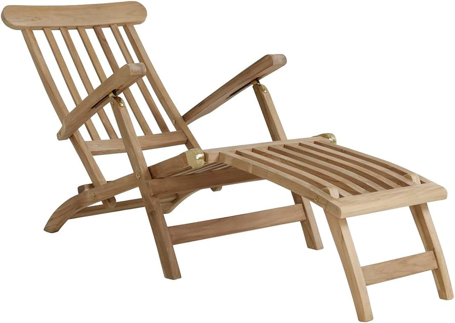 Teak Steamer Chair Foldable Reclining Sun Lounger Wood