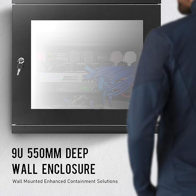 9U Wall Mount Server Rack Cabinet 19in Glass Door Black