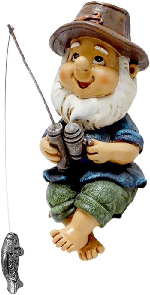 Funny Fishing Gnome Statue Resin Waterproof Garden Decor Outdoor