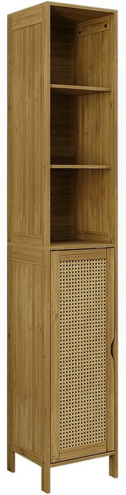 Slim Bamboo Bathroom Tall Cabinet Storage Shelf Towel Unit