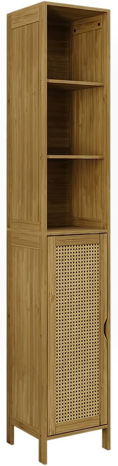 Slim Bamboo Bathroom Tall Cabinet Storage Shelf Towel Unit