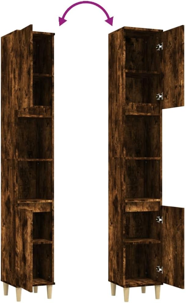 Tall Bathroom Cabinet 6 Compartment 2 Door Smoked Oak