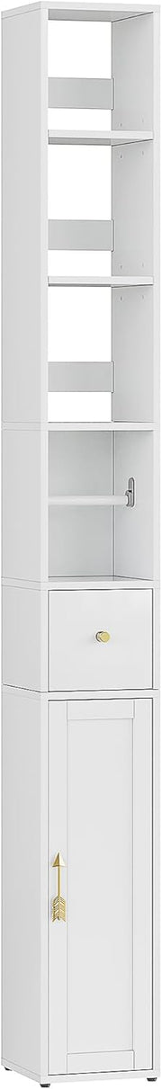 Slim Tall Bathroom Cabinet White Adjustable Shelf Tissue Holder