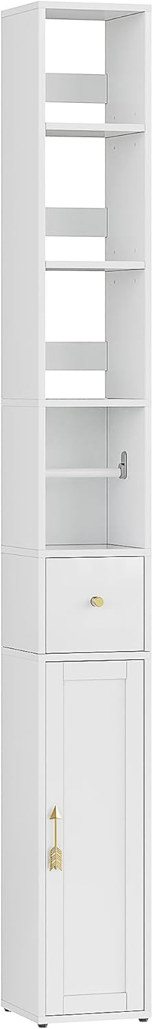 Slim Tall Bathroom Cabinet White Adjustable Shelf Tissue Holder