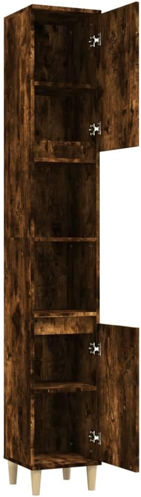 Tall Bathroom Cabinet 6 Compartment 2 Door Smoked Oak