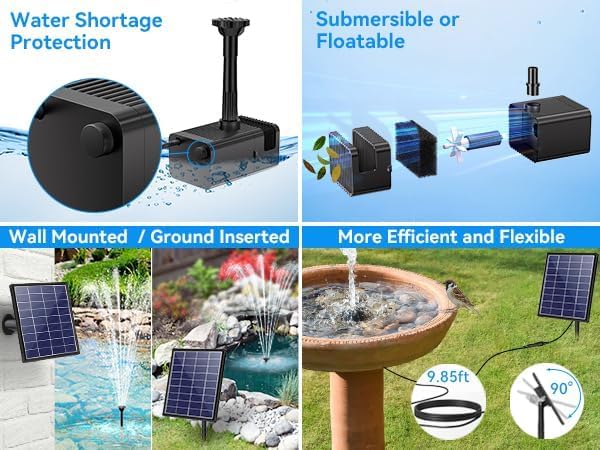 8W Solar Pond Pump Fountain with Battery Backup 8 Nozzles