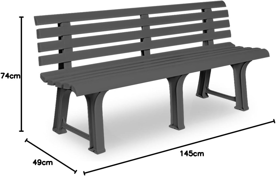 3 Seater Outdoor Plastic Garden Bench Patio Deck Seat Grey