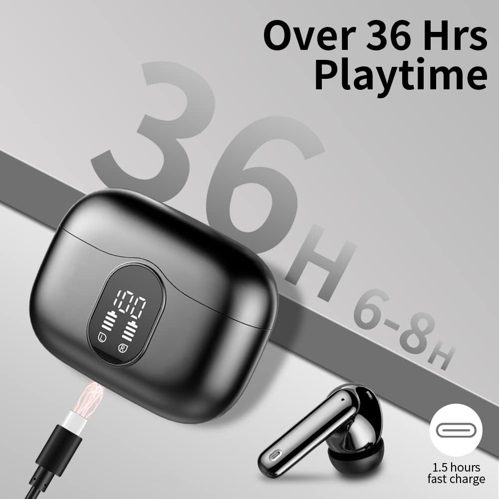 Wireless Bluetooth 5.3 Earbuds Noise Cancelling Mic Deep Bass 36H Playtime