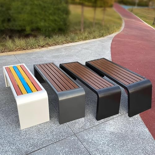 Backless Garden Bench Wood & Steel Outdoor Patio Seat 2-3 Seater