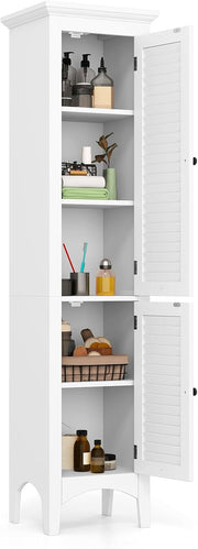 Tall Bathroom Storage Cabinet White 2 Door Shelf Unit