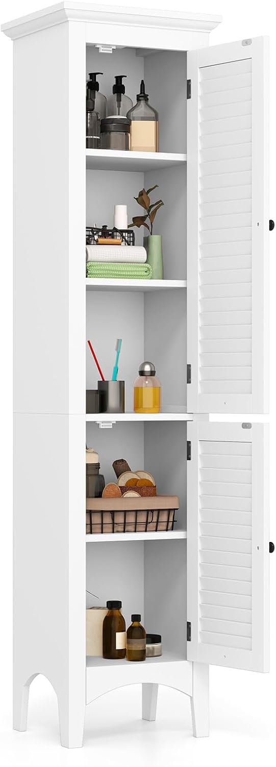 Tall Bathroom Storage Cabinet White 2 Door Shelf Unit