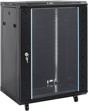 15U Network Cabinet Server Rack Glass Door Steel Black