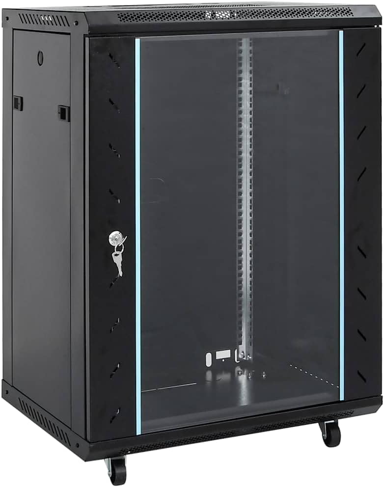 15U Network Cabinet Server Rack Glass Door Steel Black