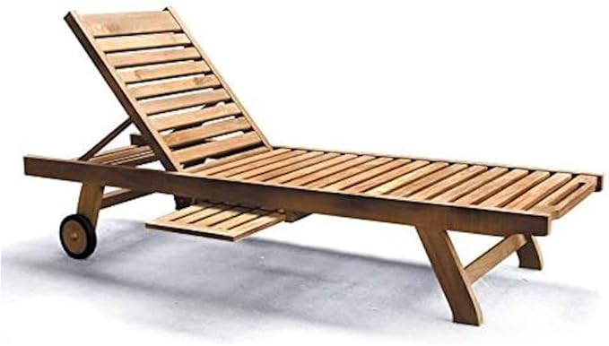 Teak Wooden Sun Lounger with Wheels Tray Adjustable