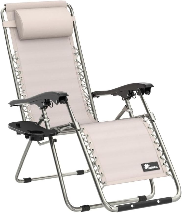 Set of 2 Zero Gravity Sun Lounger Chairs Grey Folding