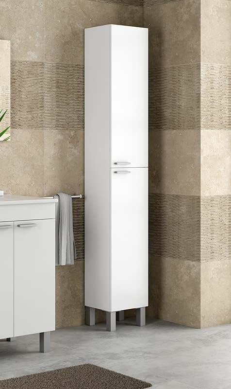 Tall Narrow Bathroom Cupboard White Gloss 2 Door Unit