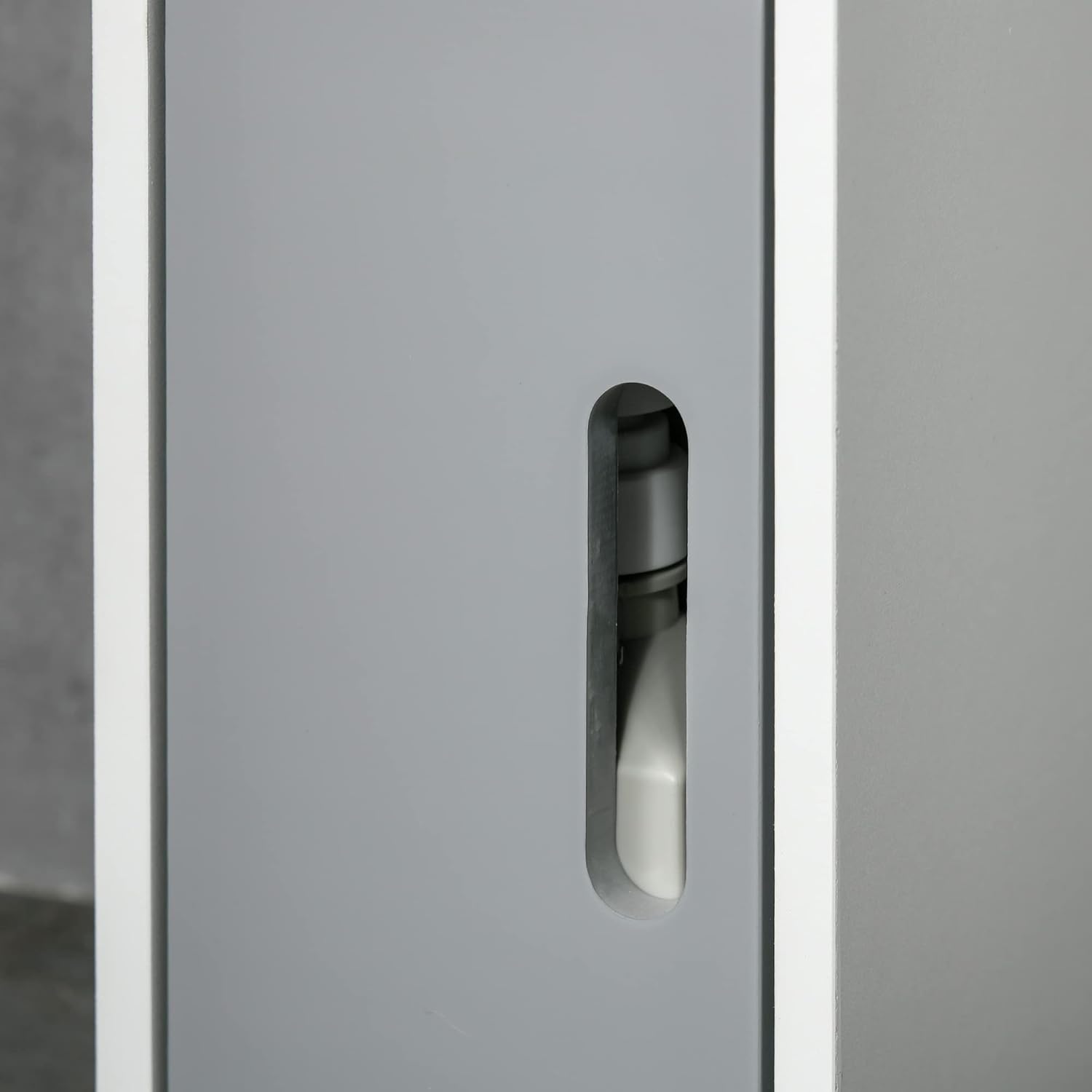 Slim Tall Bathroom Storage Cabinet 3 Doors Open Shelves Grey