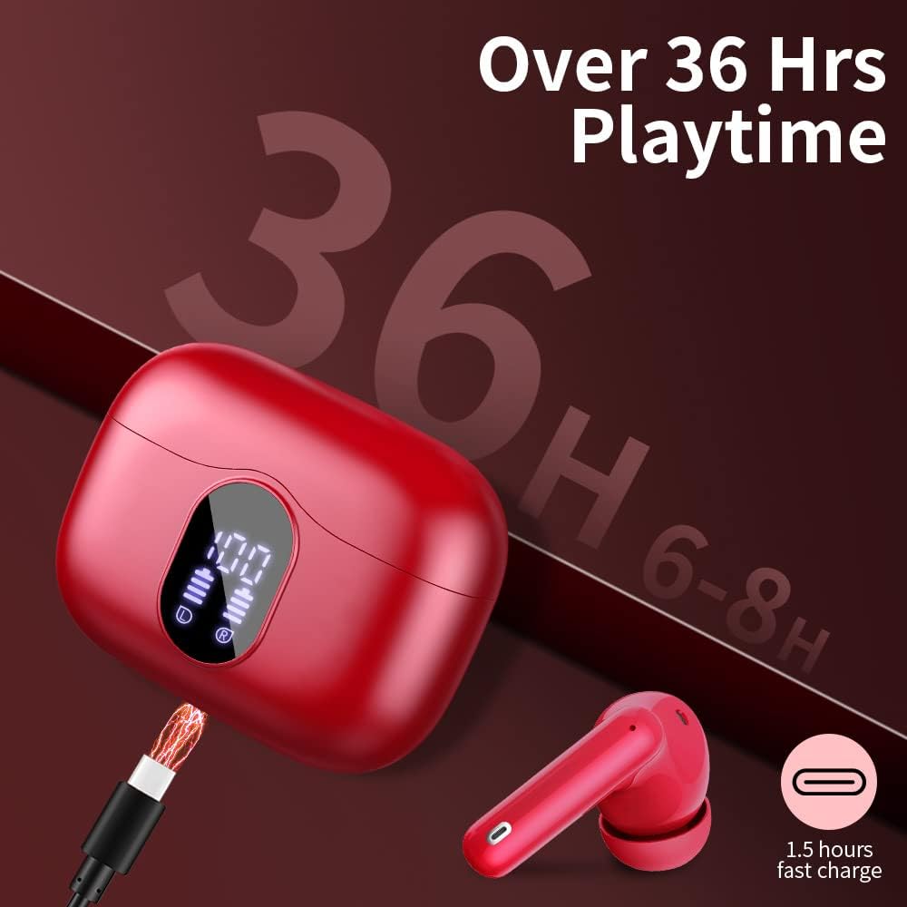 True Wireless Bluetooth 5.3 Earbuds ENC Mic Stereo Bass 36H LED