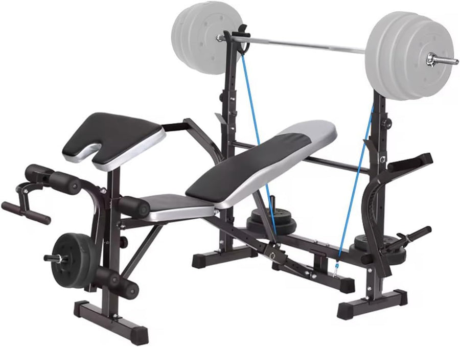 Adjustable Weight Bench Squat Rack Preacher Curl Leg Extension