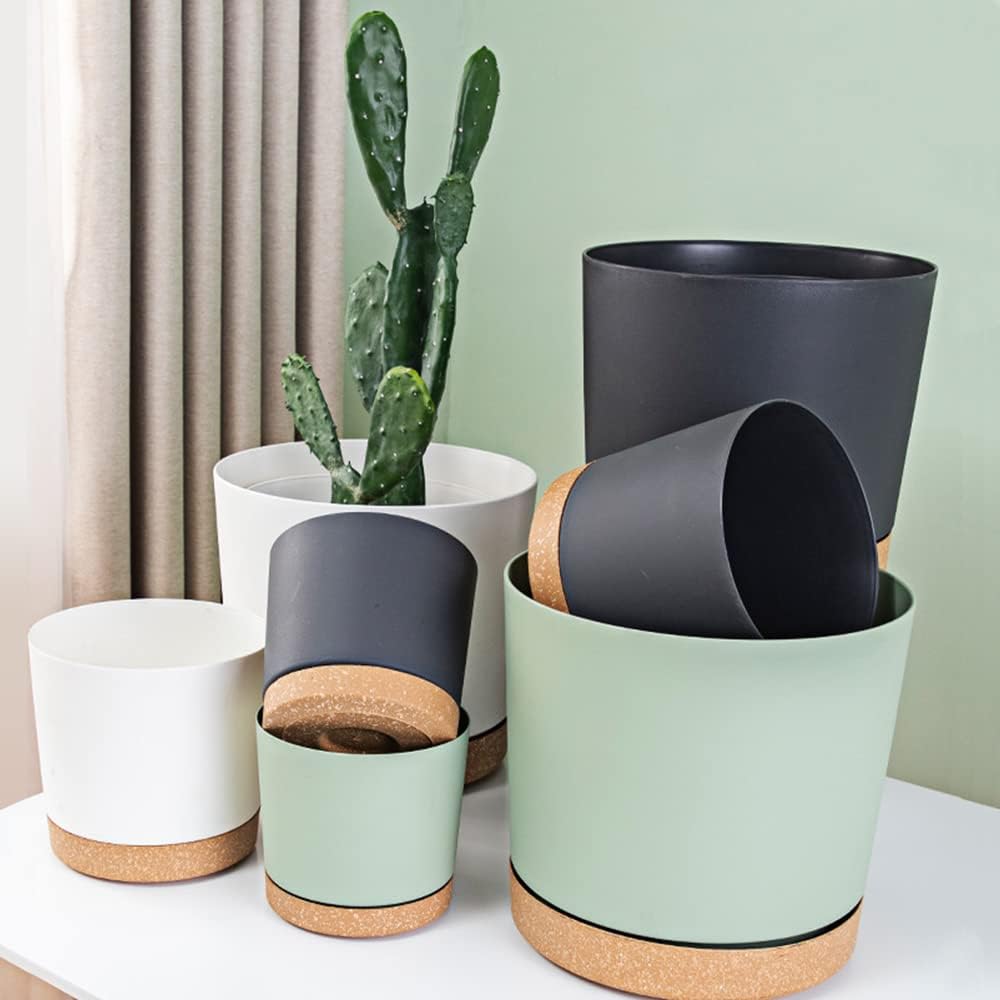 30cm Plant Pots Set 2 White Planters Drainage Saucer Indoor
