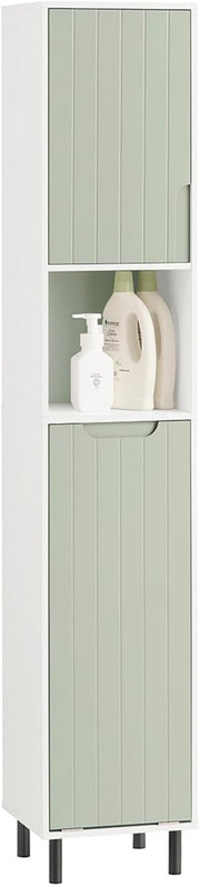 Slim Bathroom Tall Cabinet Laundry Bag Shelf Unit White Green