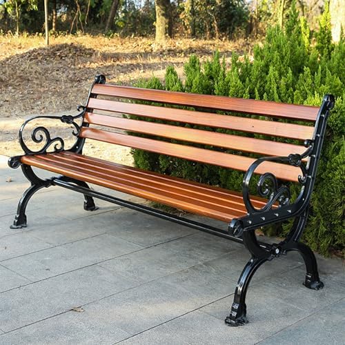 Metal Garden Bench with Backrest Armrests Outdoor Patio Seat