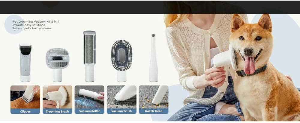 Pet Grooming Vacuum Kit Cordless Quiet Hair Trimmer White