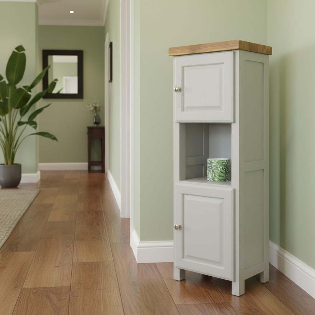 Tall Slim Storage Cabinet Grey Corner Shelf Unit