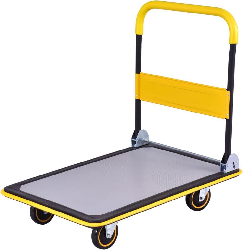 Heavy Duty Platform Trolley 300KG Flatbed Cart Yellow