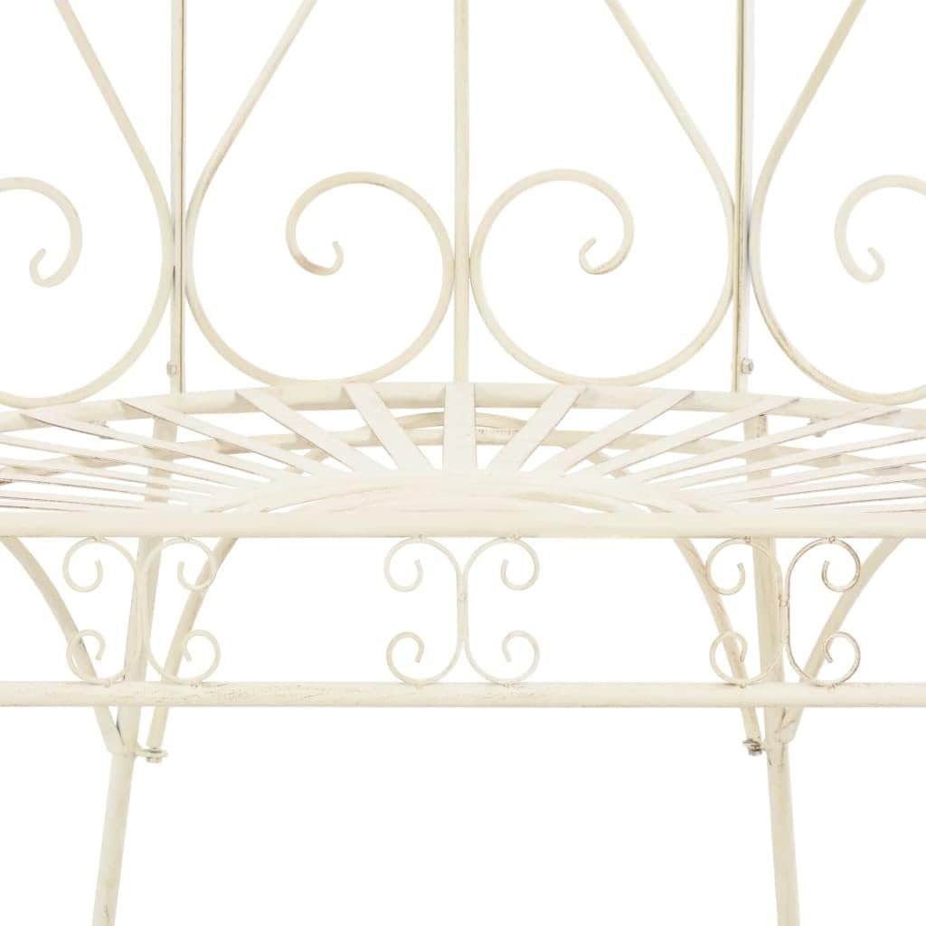 Vintage Wrought Iron Garden Bench Antique White Patio Seat