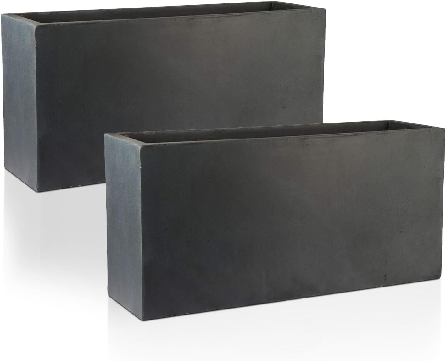 85cm Large Trough Planters Set 2 Dark Grey Stone Effect Pots