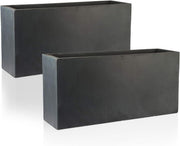 85cm Large Trough Planters Set 2 Dark Grey Stone Effect Pots