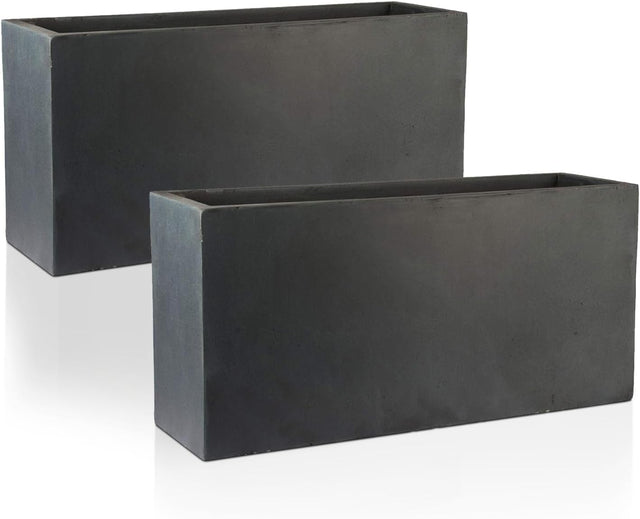 85cm Large Trough Planters Set 2 Dark Grey Stone Effect Pots