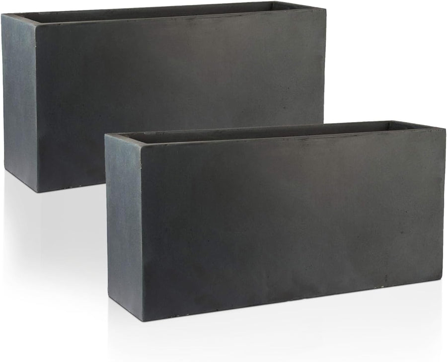 65cm Large Trough Planters Set 2 Dark Grey Stone Effect Pots
