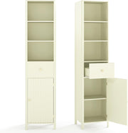 Slim Bathroom Tall Cabinet Drawer Shelf Unit Beige