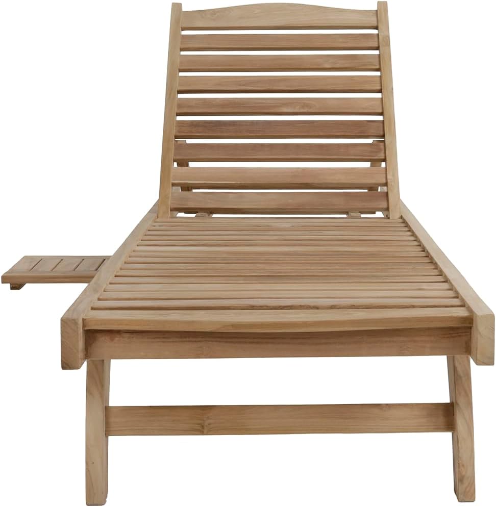 Teak Sun Lounger Wooden Recliner with Wheels Table