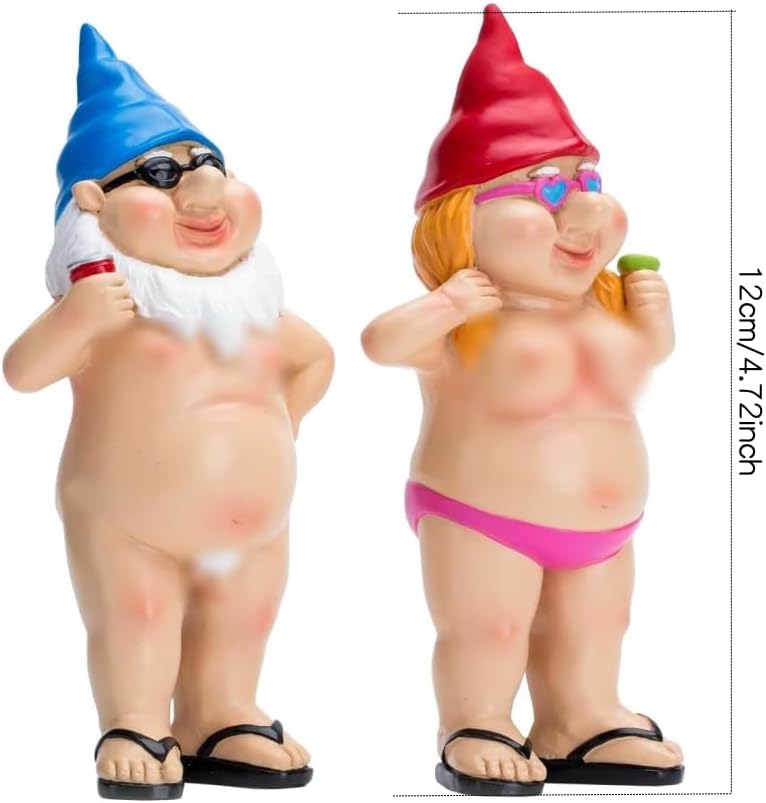 Funny Naughty Garden Gnomes Set Resin Rude Couple Ornament Decor