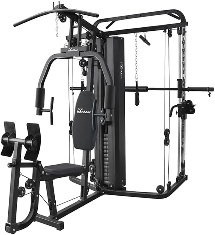 Home Multi Gym Smith Machine Cable Trainer 65kg Weight Stack Rack