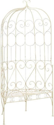 Vintage Wrought Iron Garden Bench Antique White Patio Seat
