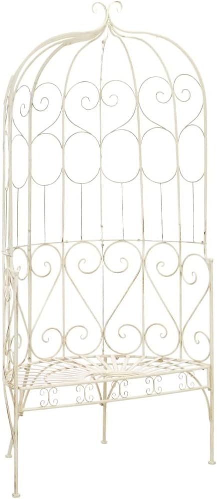 Vintage Wrought Iron Garden Bench Antique White Patio Seat