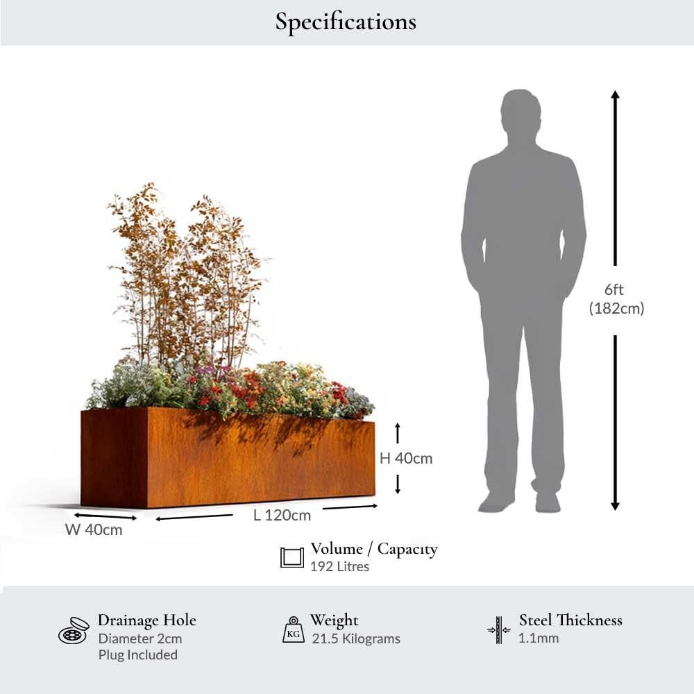 Corten Steel Trough Planter Rust Finish Extra Large 120cm