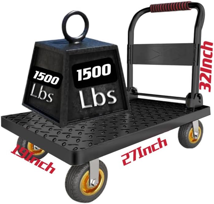 2000lbs Heavy Duty Flat Cart Steel Push Dolly 27x19 Brake Wheels
